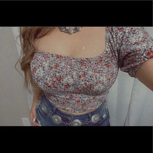 Willow and Root smocked One Shoulder Top
